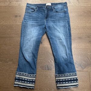 Driftwood Colette Embroidered Cropped Flare Jeans W32 L26 Boho Raw Hem